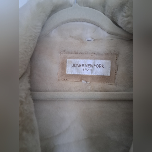 VTG JONES NEW YORK leather suede sherpa lined heavy winter coat tan beige L-XL - Picture 4 of 11